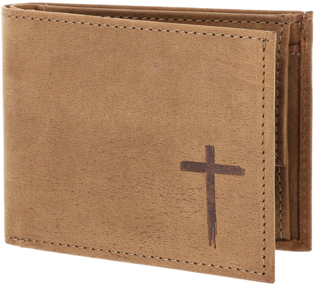 oxmox Leren portemonnee Leather RFID Protect Pocketbörse Freedom Cross Embossed Vintage Light Brown bruine