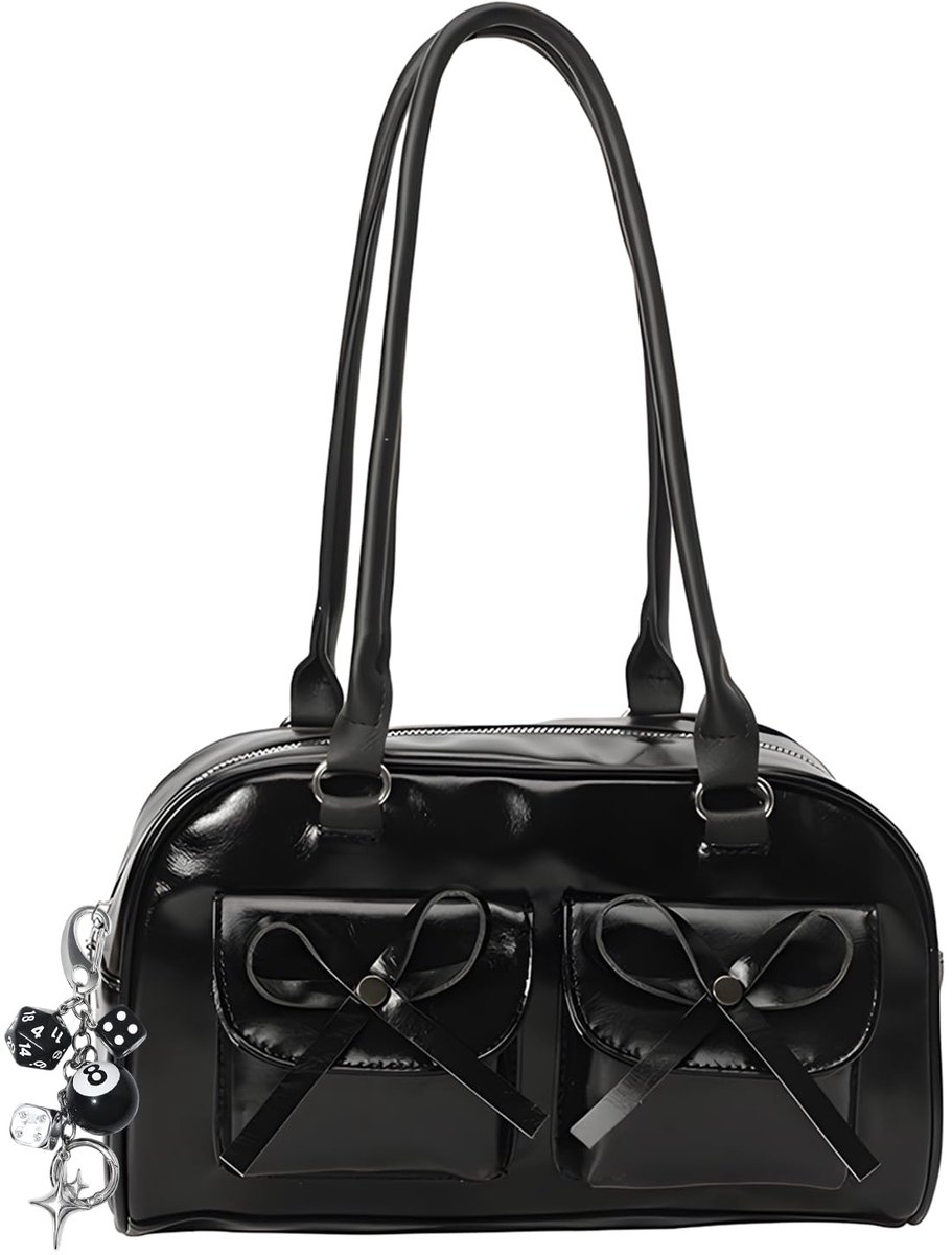 Y2K Tas Boog Zwarte Handtas Schoudertas voor Vrouwen, Y2K Punk Stijl Hobo Bag Zachte PU Lederen Handtas voor Dagelijks - ShopVlot