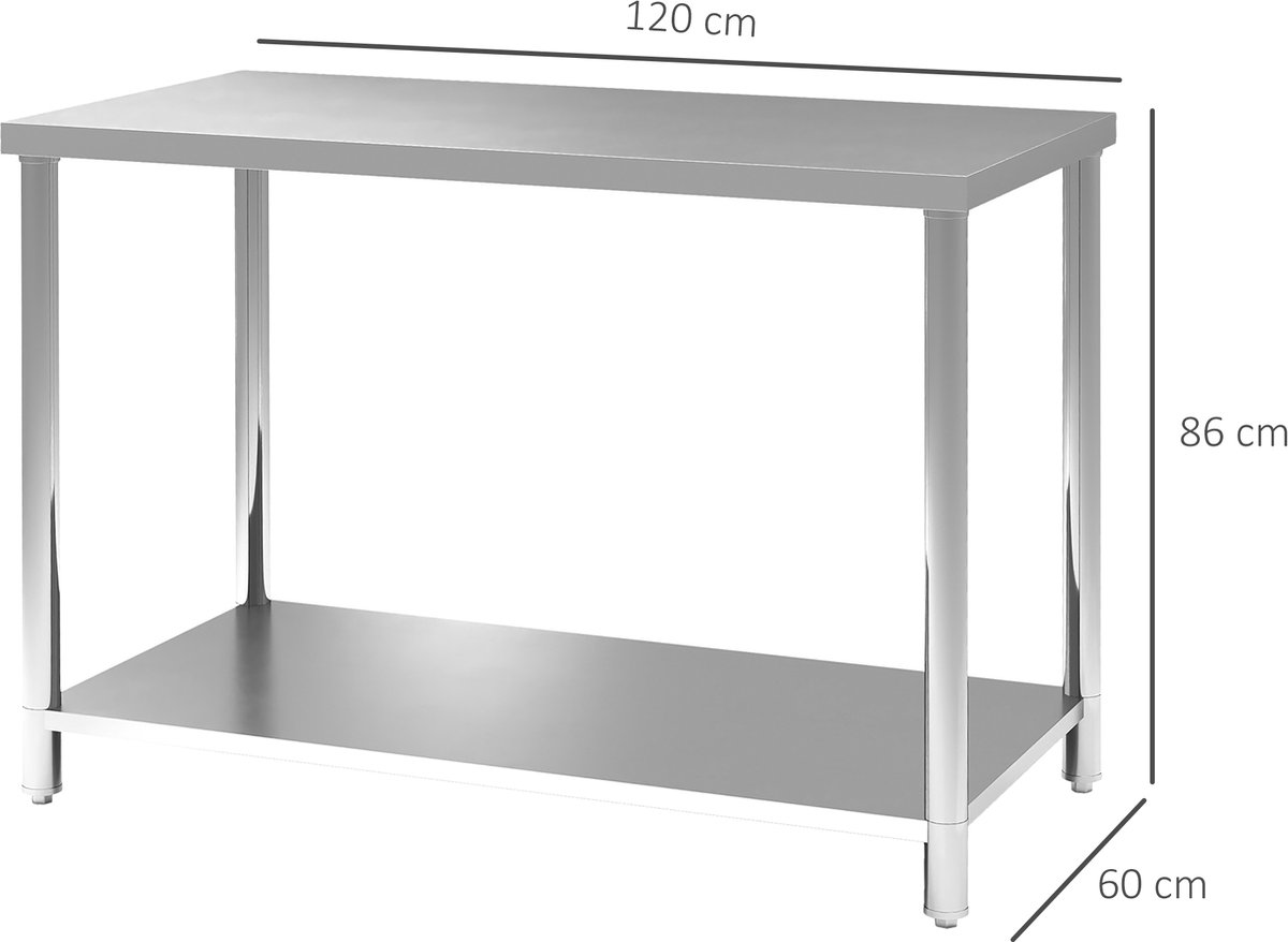 HOMCOM Werkbank - Roestvrij staal - 120x60x86cm - Zilver