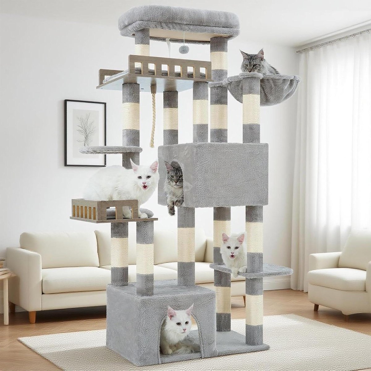 Kattenkrabpaal - Klimmeubel - Spelen en rusten - Extra stabiele basis - 174 cm hoog - Lichtgrijs