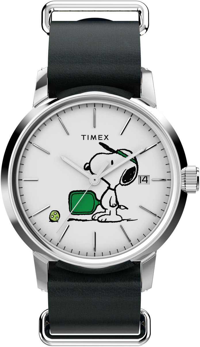 Timex Peanuts X Timex Marlin Automatic Pickleball 40Mm Leather Strap Watch Mechanisch Automatisch Horloge Blauw Kast Gemaakt Van 100% Roestvrij Staal En Een Armband Van 100% Leer 40 TW2Y50500AJ