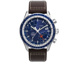 Timex Pan Am X Timex Fly-Back Chronograph 43Mm Leather Strap Watch Quartz Chronograaf Horloge Bruin Kast Gemaakt Van 100% Roestvrij Staal En Een Armband Van 100% Leer 43 TW2W97200YH