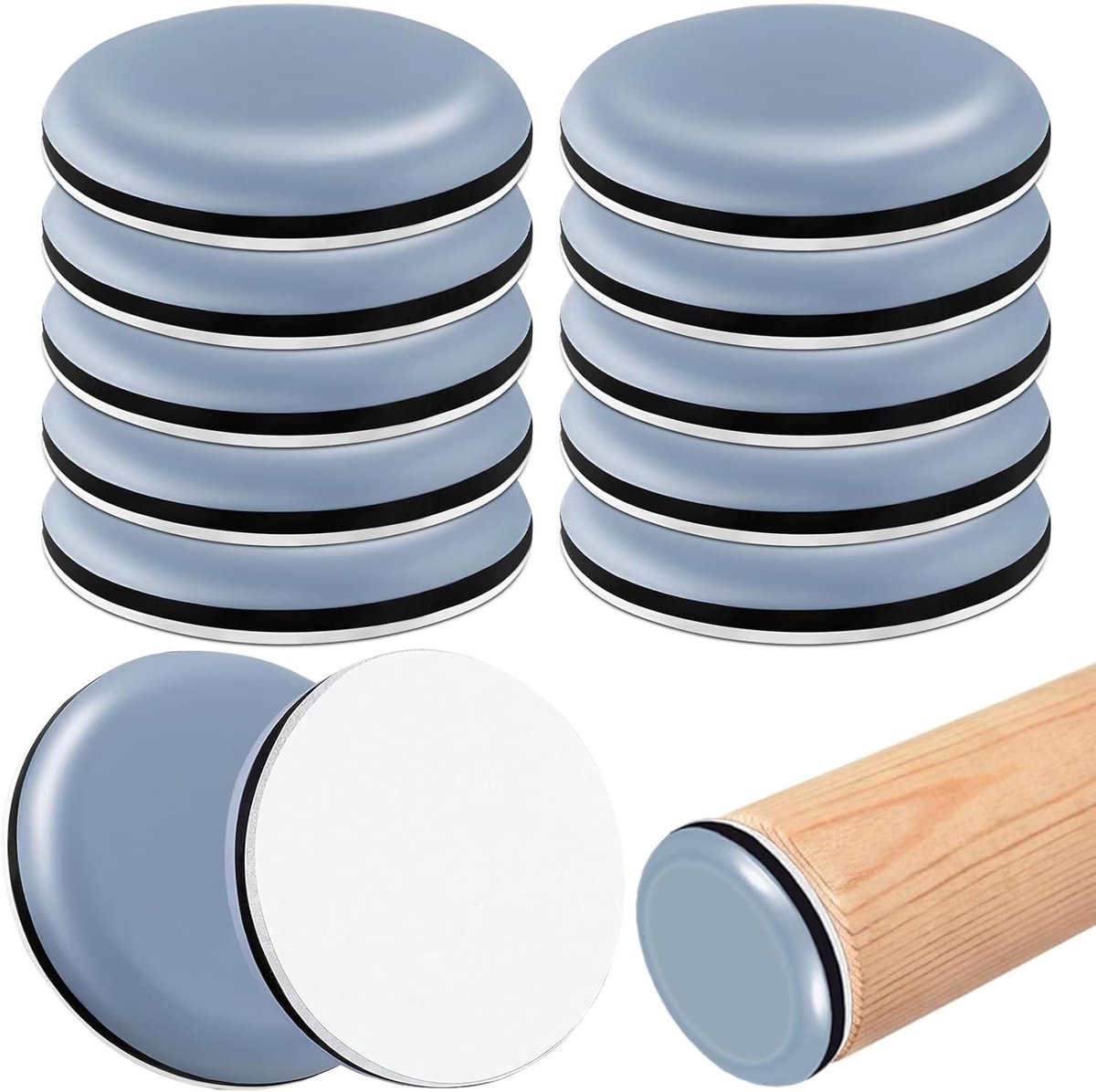 Set van 12 zelfklevende ronde meubelglijders Ø 50 mm, ideaal voor vloerschade bescherming en eenvoudig te installeren