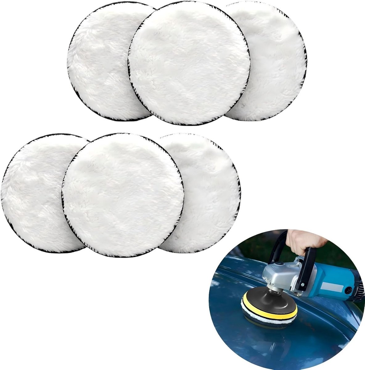 Set van 6 polijstpads met klittenband, wollen polijstpads voor auto en meubels
