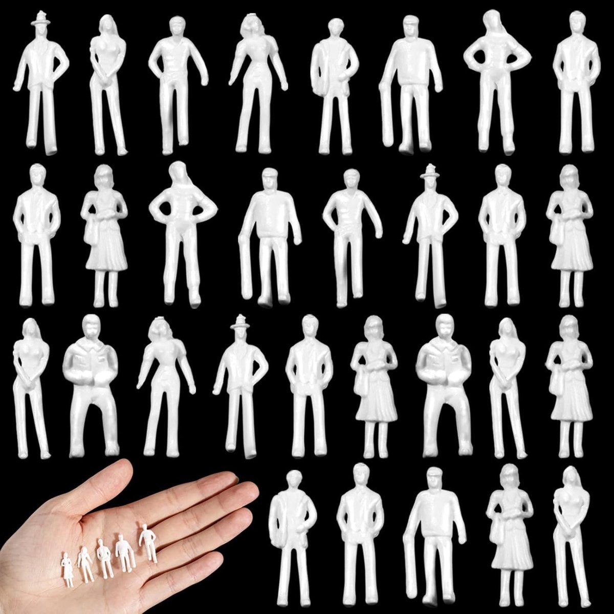 30 Stuks Witte Ongeverfde Mini Figuren 1:75 Schaal voor Model Treinen en Diorama's, Perfect voor Architecturale Projecten en Miniatuurscènes
