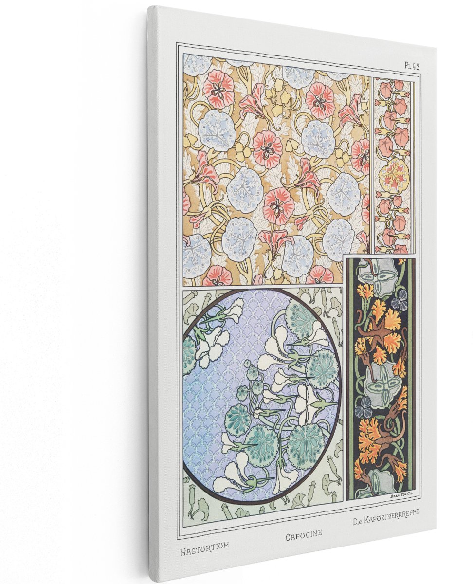 Artaza Canvas Schilderij Bloemen - 100x150 cm - Groot - Vintage Wanddecoratie Art Nouveau - Muurdecoratie Bloemmotief - Decoratie Woonkamer