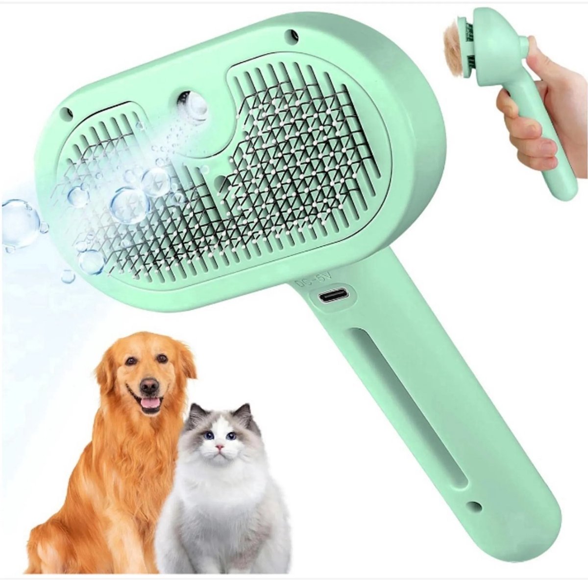 Hondenborstel-Kattenkam-Katten borstel-3 In 1 Katten Stoomborstel-Huisdierborstel voor het verharen-Huisdierhaar schoonmaakborstel-groen