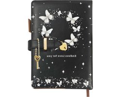 Dagboek Met Hartslot - Notitieboek Agenda - Geheime Gedachten Opslaan - UV Vlinder Cover - A5 Formaat - Zwart