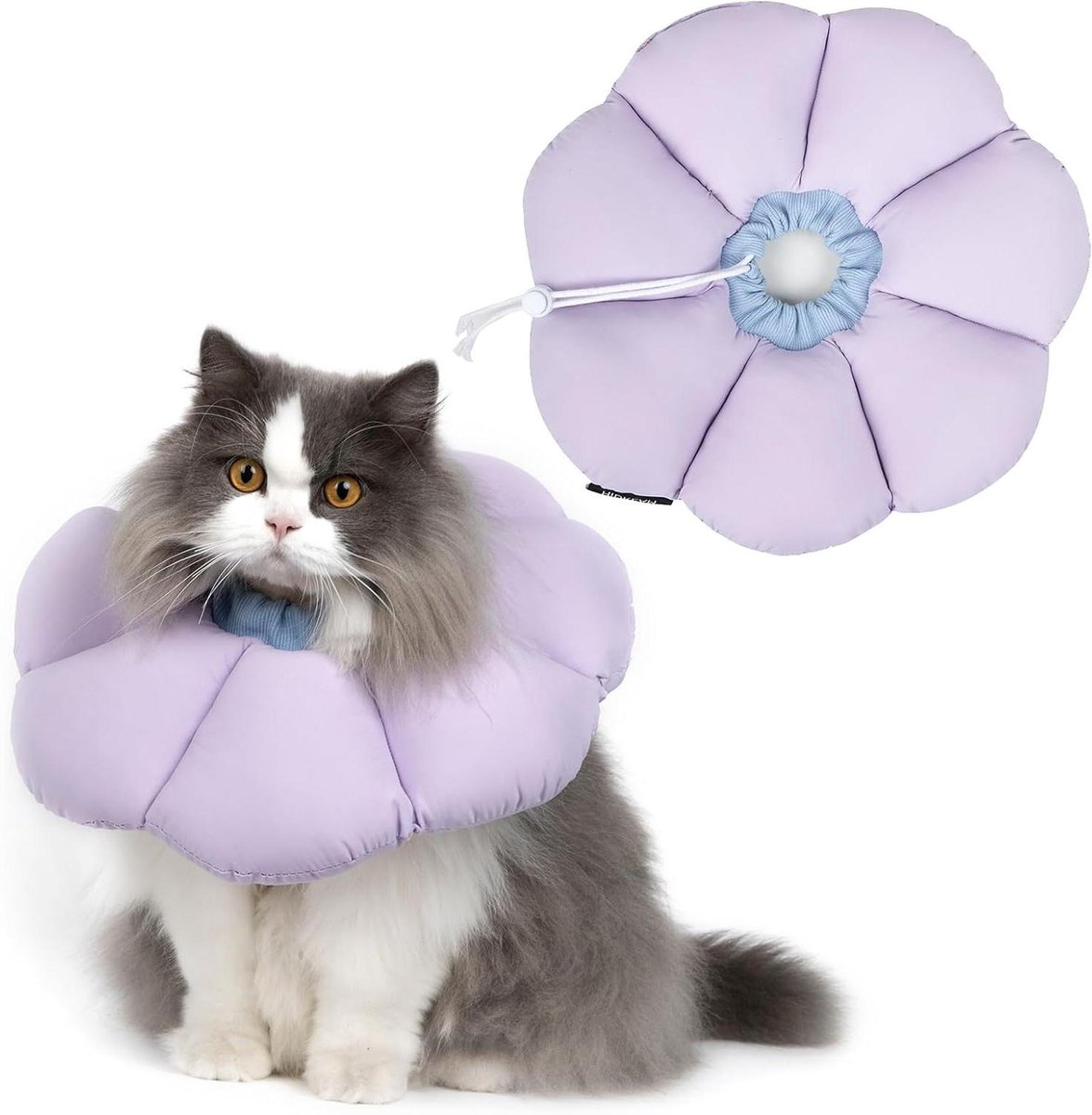 Katten Herstelkraag - Zachte Kegel - Wond Bescherming - Verstelbaar en Waterdicht - Maat M - Paarse Bloem