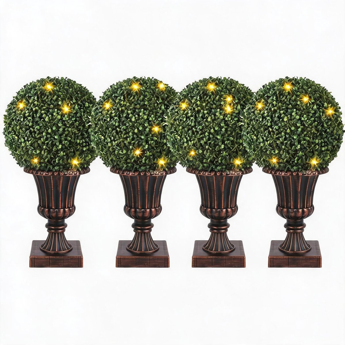 4PS 16 inch voorverlichte kunstmatige buxus-topiarybal met timer en afstandsbediening, UV-bestendige kunstplant met 8 verlichtingsstanden en rode vaasvoet, decoratie voor binnen en buiten, geschikt voor veranda, hal en tuin