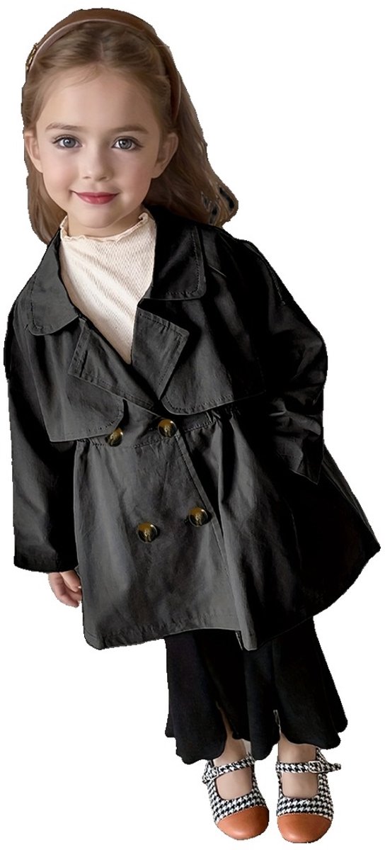 Currero Mantel Meisjes Tussenmantel Meisje Winter Jas Mantelpakje Trenchcoat Overjas Overcoat Winterjas 11-12 Jaar Zwart