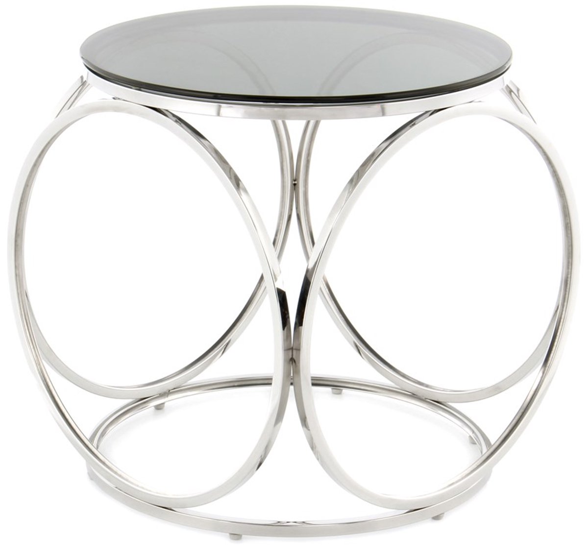 Padiro ronde bijzettafel Ø 50 x 52 cm - zwart en zilver - Modern Art-Déco Glamour Look - gehard glazen tafelblad - roestvrij stalen onderstel