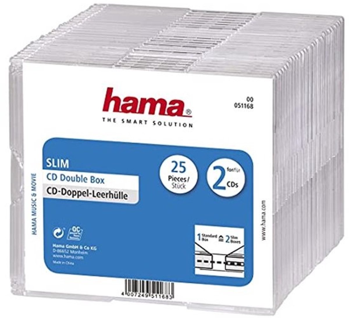 Superslanke CD-dozen met dubbele hoes - ruimtebesparend voor 50 CD's/DVD's/Blu-rays - set van 25 stuks