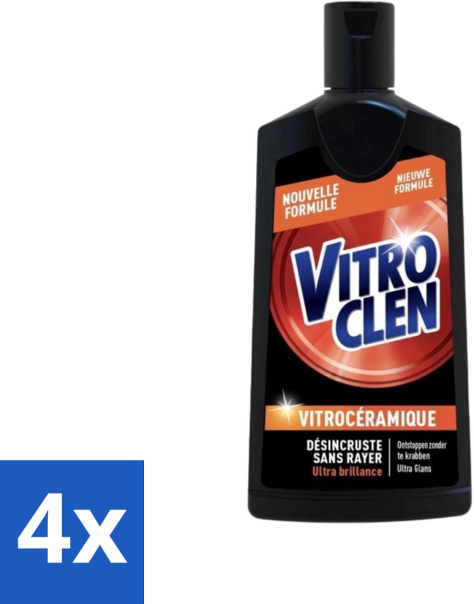 4 x Vitroclen - Kookplaatreiniger - Keramisch & Inductie - Ultra Glans - 310 ml - Kookplaat Reiniger - Keramische Kookplaat - Inductie Kookplaat - Ultra Glans - Kookplaat Schoonmaken