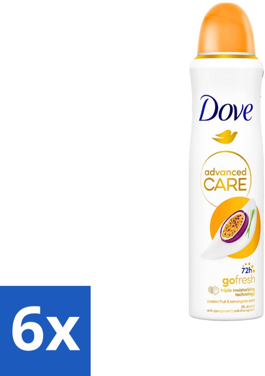 6 x Dove - Deospray - Passievrucht & Citroengras - 150 ml - Deodorant - Anti-transpirant - Passievrucht - Citroengras - Dove