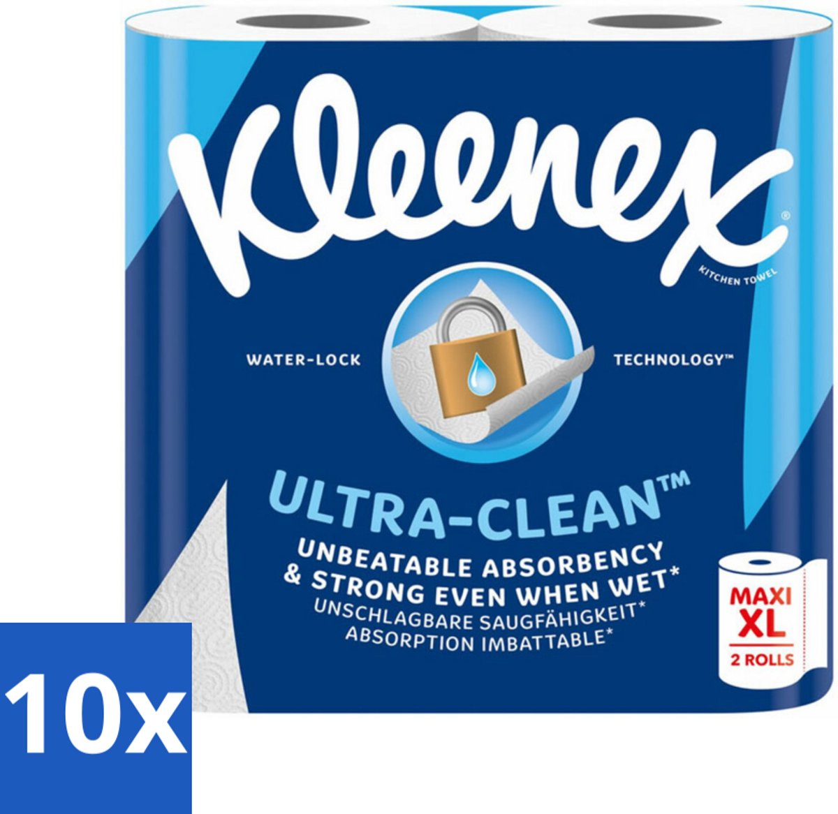 Kleenex Keukenpapier Ultra Clean Maxi XL 2 stuks per verpakking - Bulkverpakking - 10 stuks