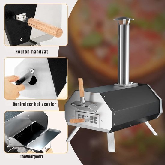 Klarven® Pizza Oven Buiten Zwart - Houtgestookt Alternatief Op Gas - Inclusief Pizzasteen, Thermometer En Pizzaschep Voor Krokante Bodem - B 39 x D 51 x H 83 cm — afbeelding 3