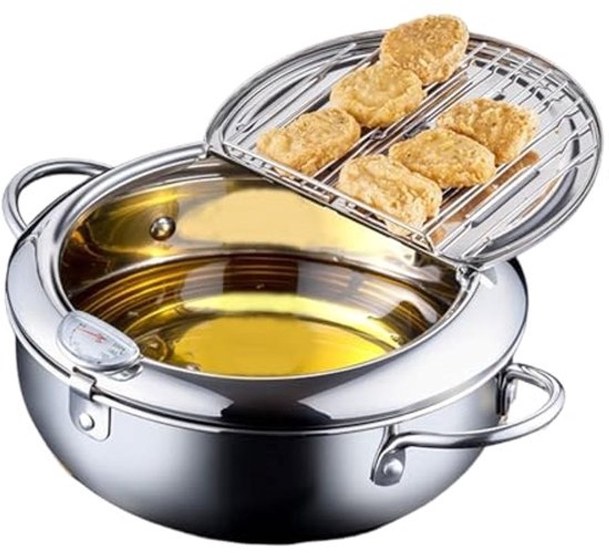 Kleine Frituurpan 2,2 Liter met Thermometer en Afdruiprek - Perfect voor Friet, Garnalen en Vis