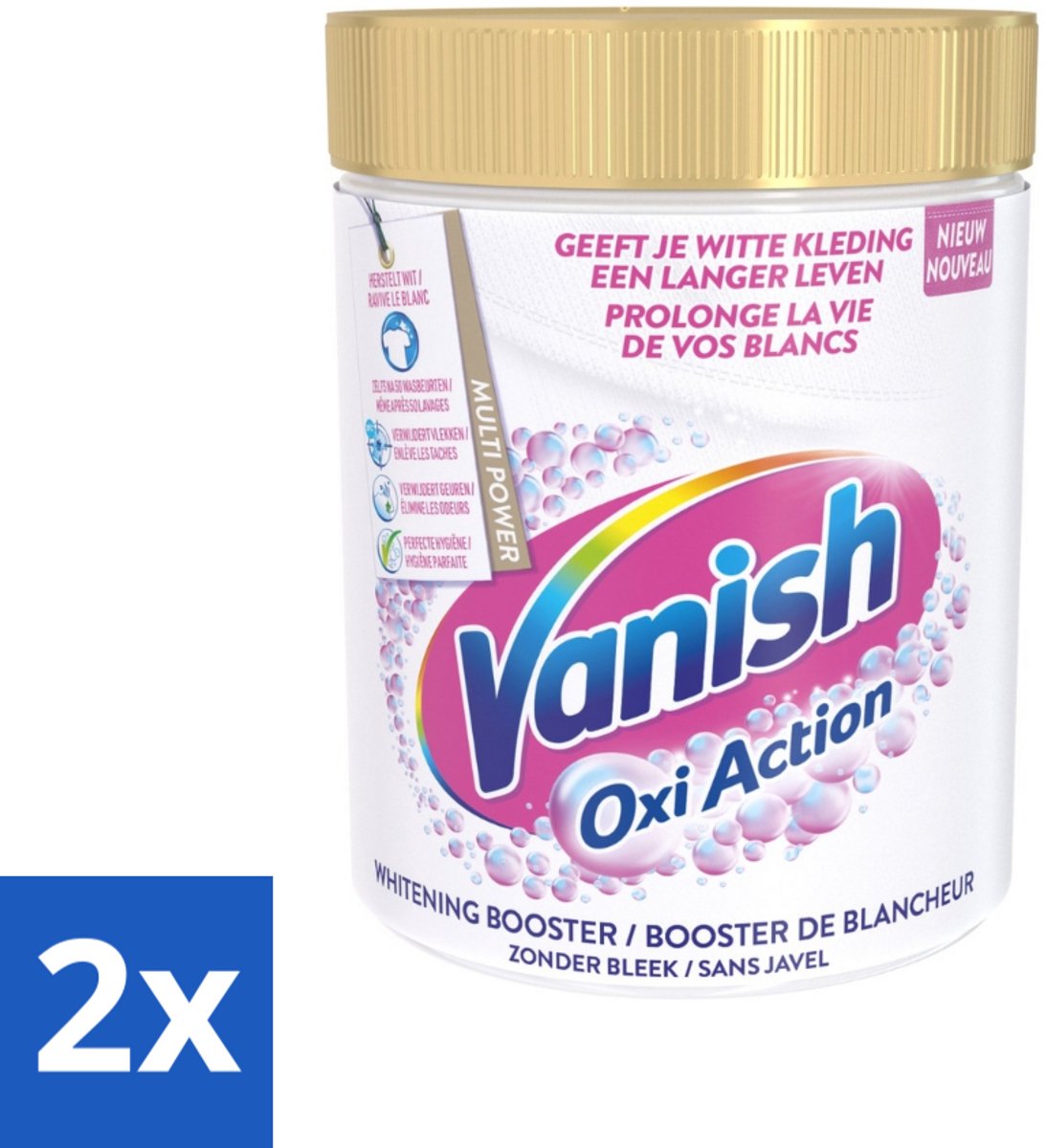 2 x Vanish Oxi Action - Vlekkenverwijderaar - Wasbooster - Zonder Bleek - Witte Was - 1 Kg - Vlekkenverwijderaar - Wasverbeteraar - Witwas - Vlekken Verwijderen - Witheid Herstellen