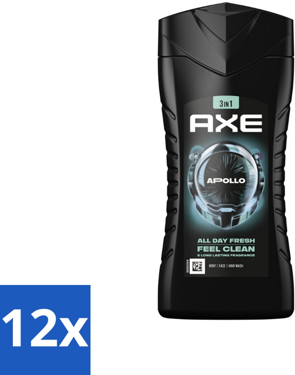 Axe - 3-in-1 Douchegel - Apollo - Sage & Cedarwoord - 12hrs Long Lasting Scent - 250 ml - Voordeelverpakking - 12 stuks