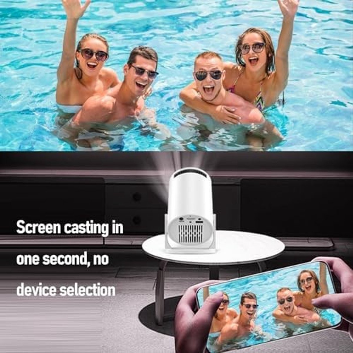 Mini projector met WiFi, ondersteuning voor 4K en 1080P, draagbaar ontwerp, 50 ANSI lumen, 240° draaibaar, automatische keystone correctie, ideaal voor films en presentaties op 15" - 80" scherm