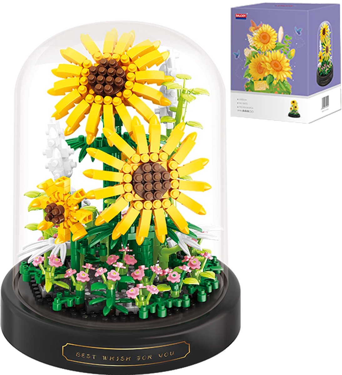 VONKELIOS®Zonnebloem Bloemenboeket Bouwset, Mini Blokken Botanische Collectie Bloemen Bouwblokken, Kunstplant Bonsai Boom Bouwset, Nieuwjaar Valentijn en Verjaardagscadeau voor Moeder, Meisjes, Vrouwen en Volwassenen