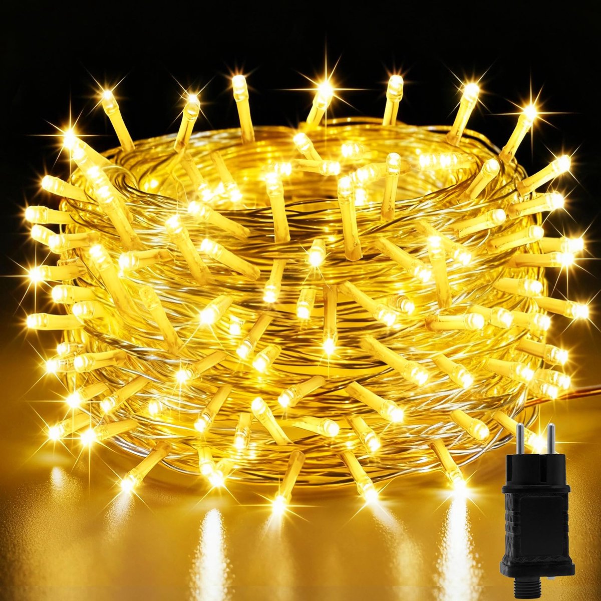 MOVEONSTEP Lichtketting 200 LEDs 22M warm wit DC 31V en 8 programma's voor feestjes, tuin, Kerstmis, Halloween - ShopVlot