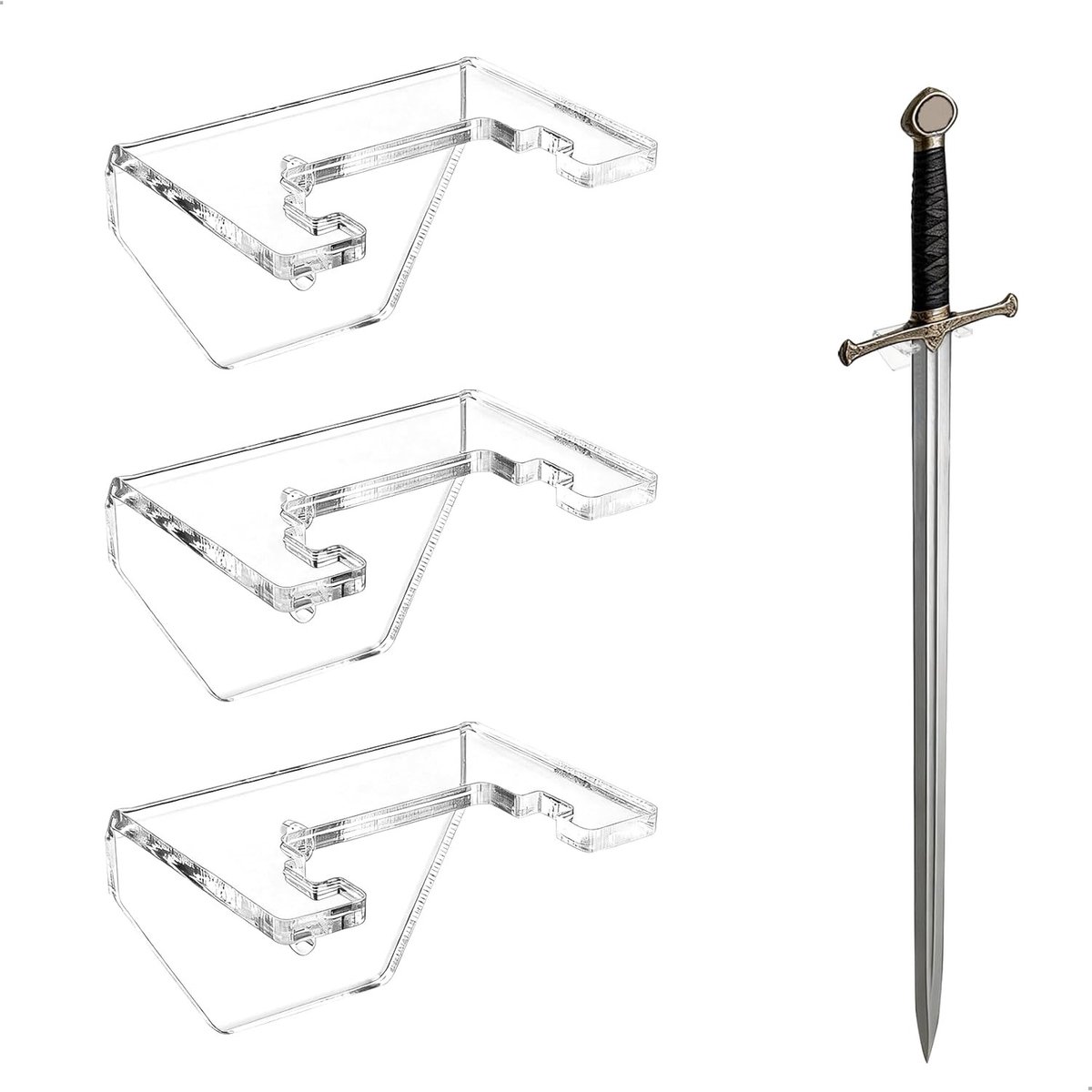 3-delige Muurbeugel voor Katana's - Verticale Zwaardhouder voor Vechtkunsten en Dagger, Geschikt voor de meeste Zwaarden