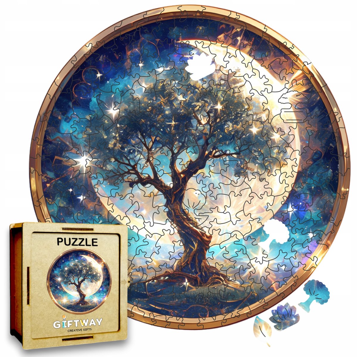 Houten Maanboom Puzzel 215 Stukjes - Unieke Vormen