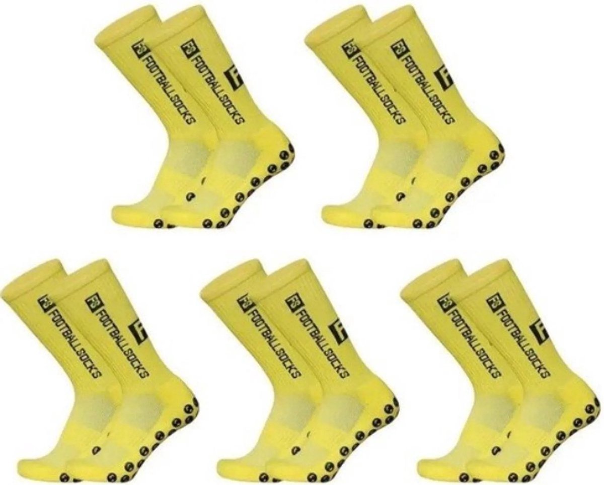 Gripsokken voetbal - Sportsokken - Basketbal sokken - Antislip sokken - voor Heren, Dames, Voetbal, Basketbal, Hardlopen - Maat 39-46 Tennissokken - Geel - 5Paar - Fitness