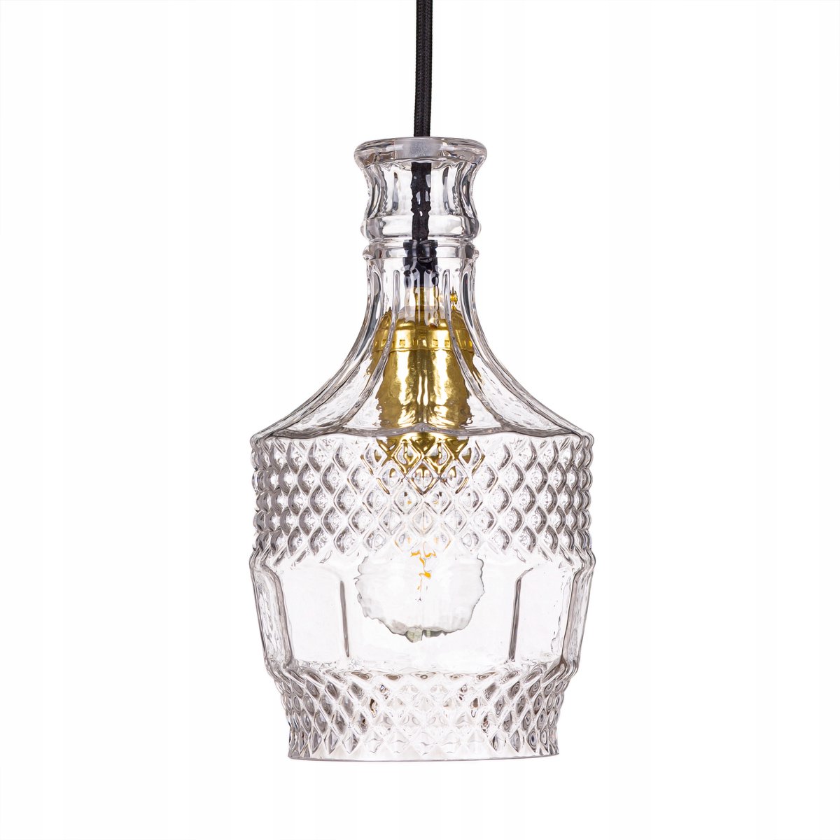 Elegante hanglamp van glas met facetstructuur, gouden accenten