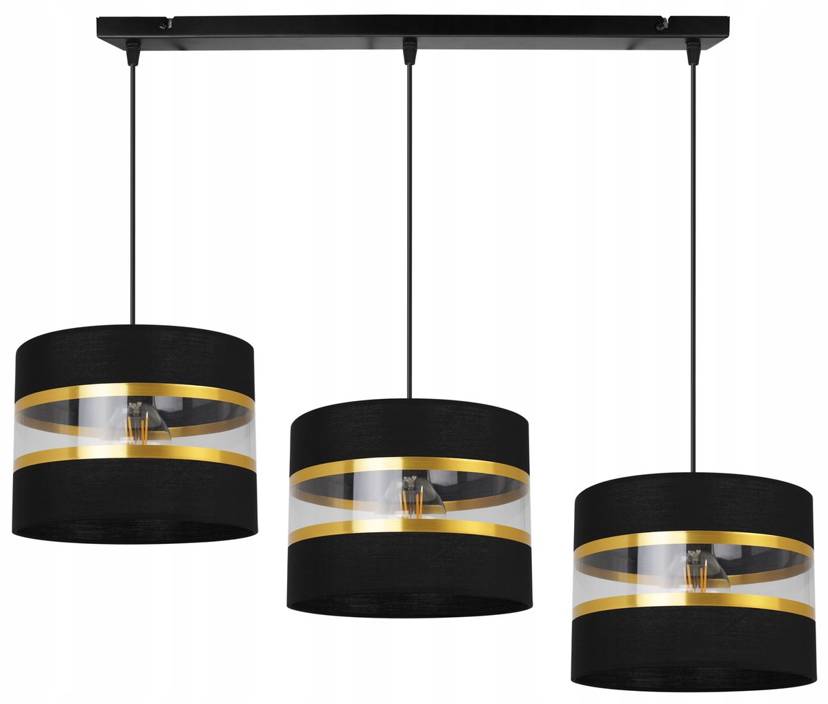 Luxe hanglamp met gouden strippen en zwarte kap, 3-lichts