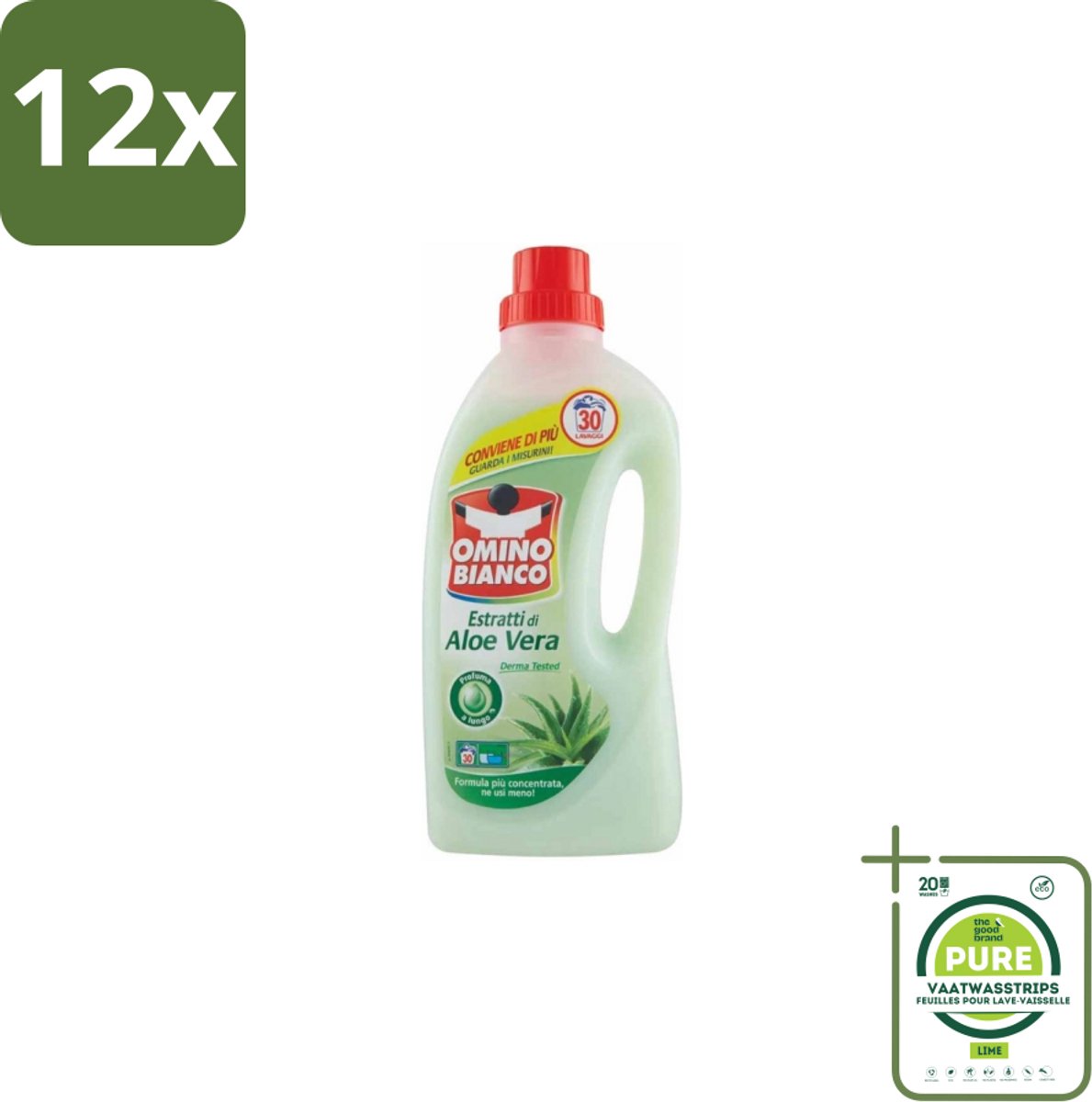 Omino Bianco – Vloeibaar Wasmiddel – Aloë Vera – 1500 ml - Voordeelverpakking - 12 stuks - Wasmiddel - Aloë vera