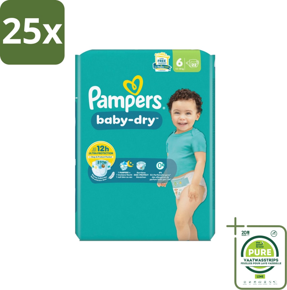 25 x Pampers – Luiers – Baby Dry Maat 6 – 22 Luiers - Grootverpakking - Baby Luier - Droge Luier - Luier Voor Baby - Luier Maat 6 - Lekbescherming