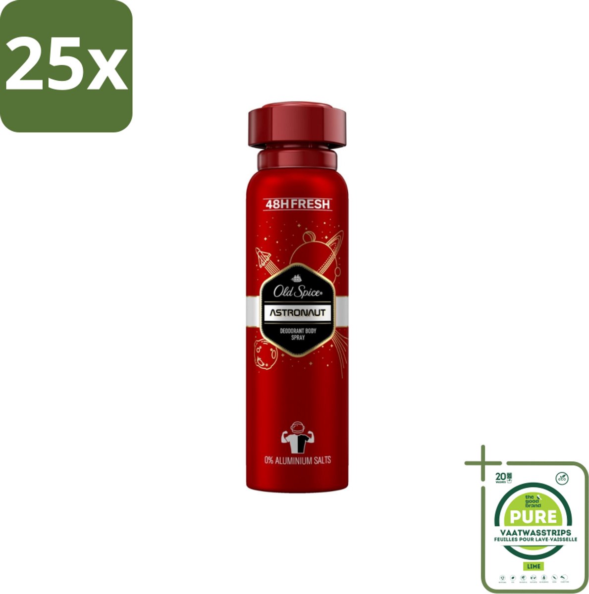 25 x Old Spice – Deospray – Astronaut – 150 ml - Grootverpakking - Astronaut Deodorant - Aluminiumvrije Deodorant - Frisse Geur - Mannelijke Geur - Deodorant Spray