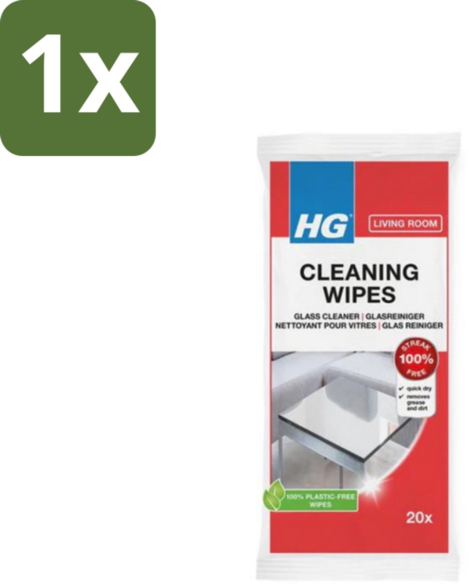 1 x HG - Woonkamer - Glasreinigingsdoekjes - Reinigt Streeploos - 20 Doekjes - Glas Reinigen - Spiegel Reinigen - Streeploos Schoonmaken - Vet En Vuil Verwijderen - Glasdoekjes