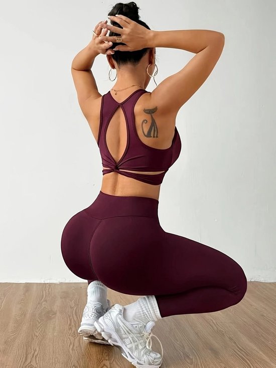 Currero Pilates Pak Dames - Yoga - Buttshaper - Gym - Fitness - Butt Lift - Bil Vergrotend - Heup Liftend - Yogakleding - Donkerrood S — afbeelding 5