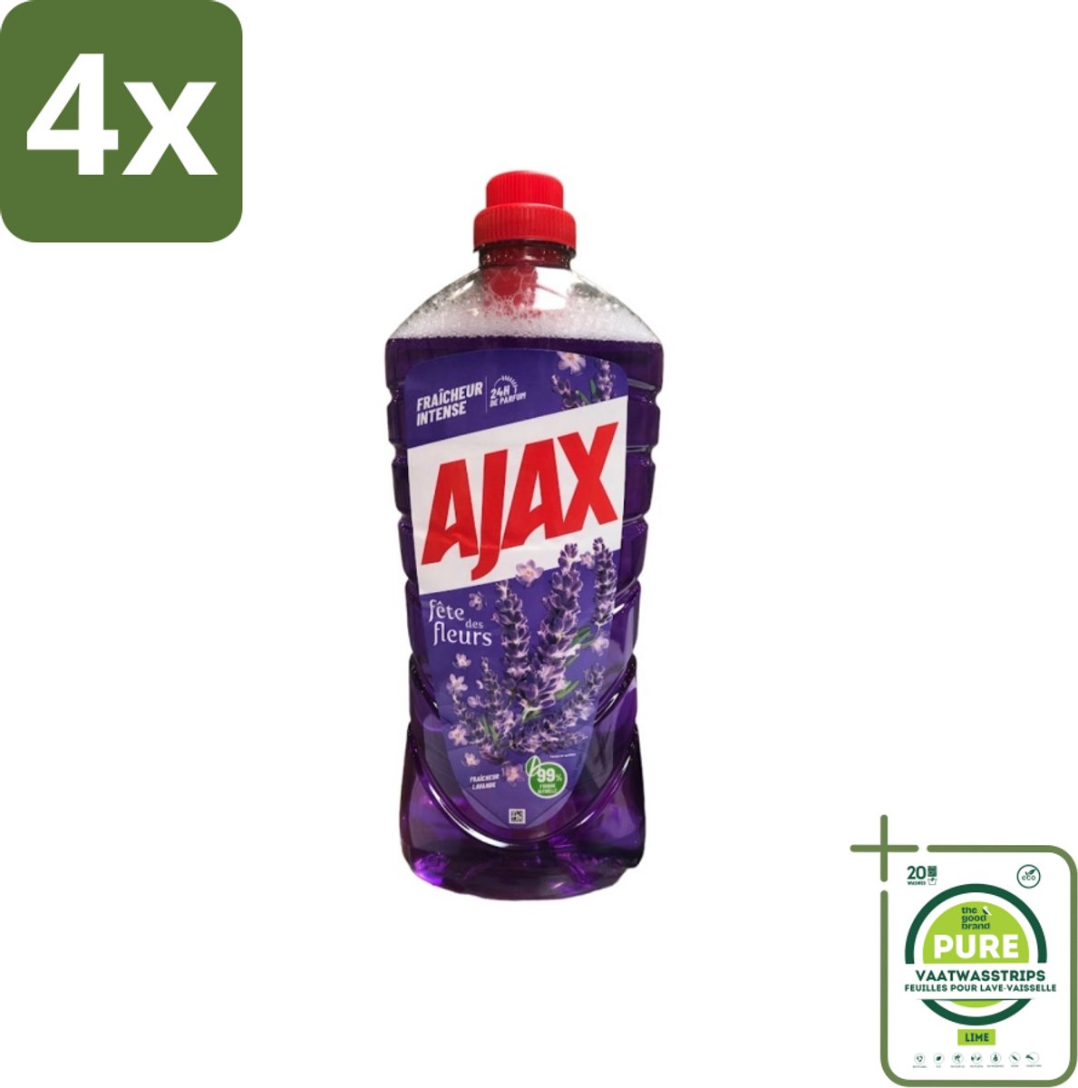 Ajax – Allesreiniger – Lavendel – 1,25 L - Voordeelverpakking - 4 stuks - Allesreiniger lavendel - Reiniging