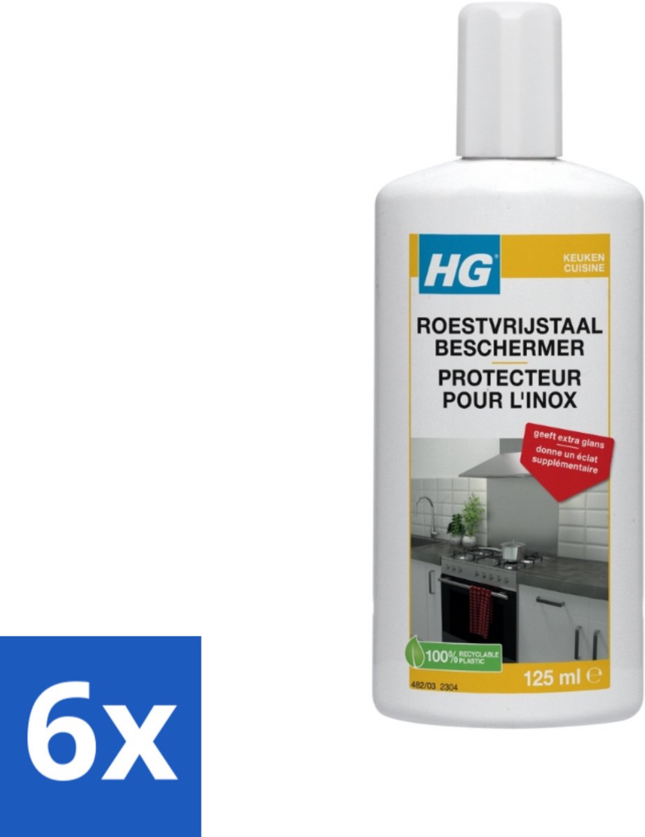6 x HG Roestvrijstaal Beschermer 125 ml - Roestvrijstalen Reiniger - Roestvrijstalen Beschermer - Keuken Schoonmaak - Glansmiddel Roestvrijstaal - Vlekken Verwijderen Roestvrijstaal
