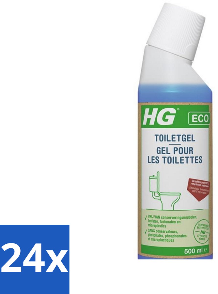 24 x HG ECO - Toiletgel - Verwijdert Vuil & Kalkaanslag - 100% Recyclebare Materialen - 500 ml - Toilet Schoonmaak - Toiletgel - HG - Ecologisch Schoonmaakmiddel - Kalkverwijderaar