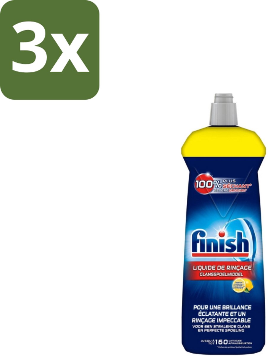 3 x Finish – Glansspoelmiddel – Citroen – 800 ml - Glansspoelmiddel Citroen - Glansspoelmiddel - Vaatwasser - Glans - Droogresultaat