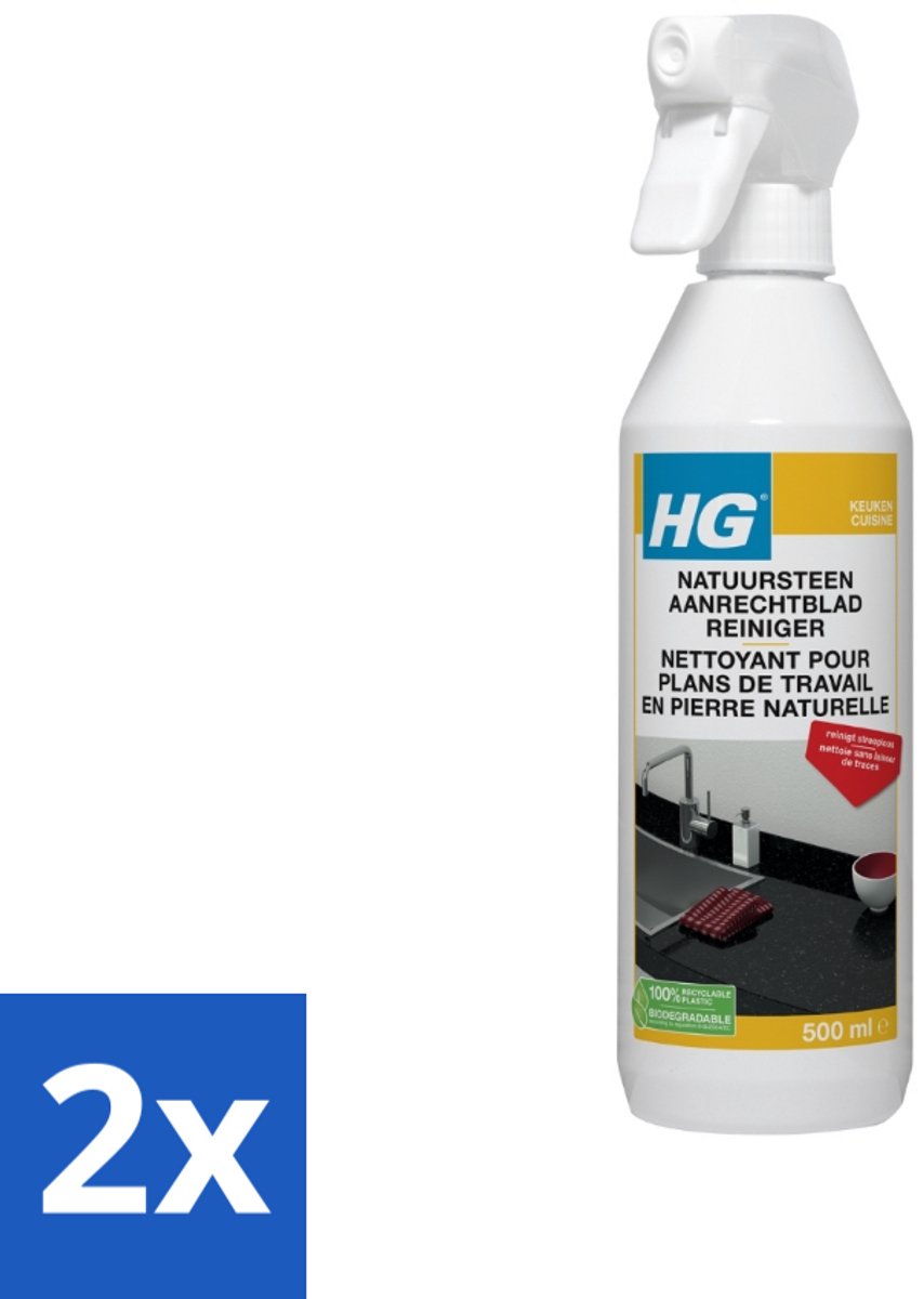 2 x HG Natuurstenen Aanrechtbladreiniger 500 ml - Natuursteen Reiniger - Aanrechtblad Reiniger - Graniet Reiniger - Marmer Reiniger - Hardsteen Reiniger