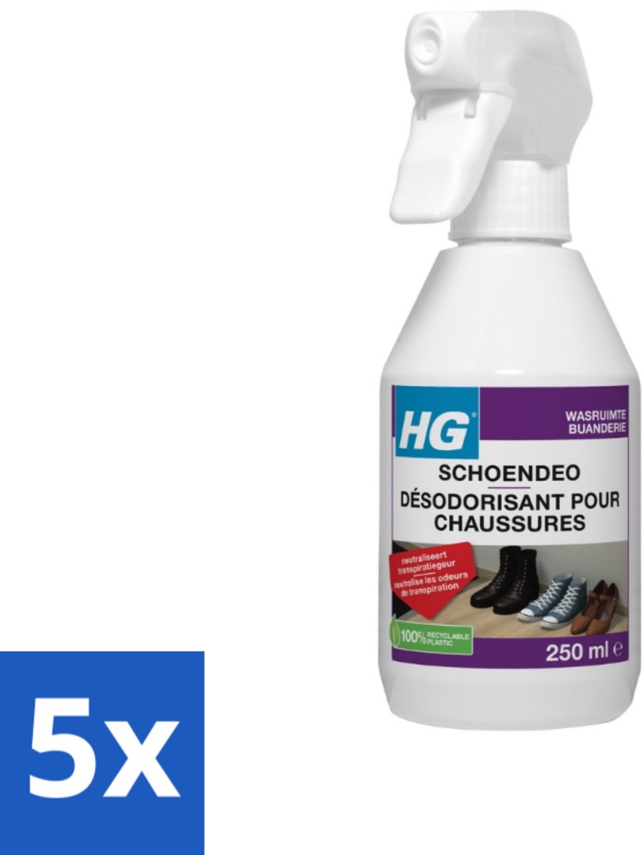 5 x HG Schoendeo 250 ml - Schoenen Geur - Transpiratiegeur - Schoendeo - Schoenen Reinigen - Schoenen Fris