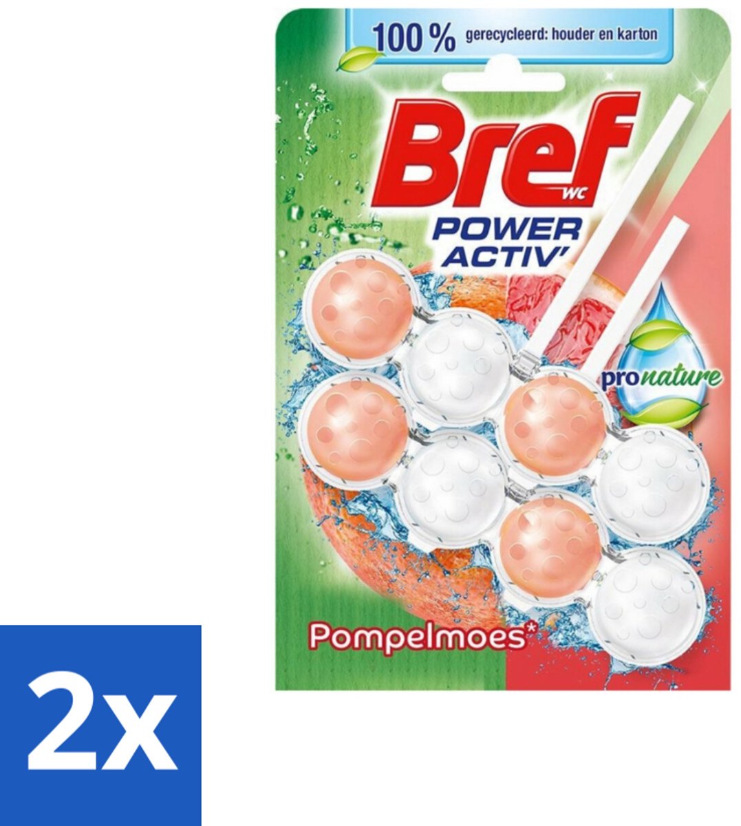 2 x Bref – Toiletblok – Pronature Pompelmoes – Duo Pack - Bref Pronature - Pompelmoes Toilet - Duurzame Toilet - Citrus Toiletverfrisser - Toiletblok Duo Pack