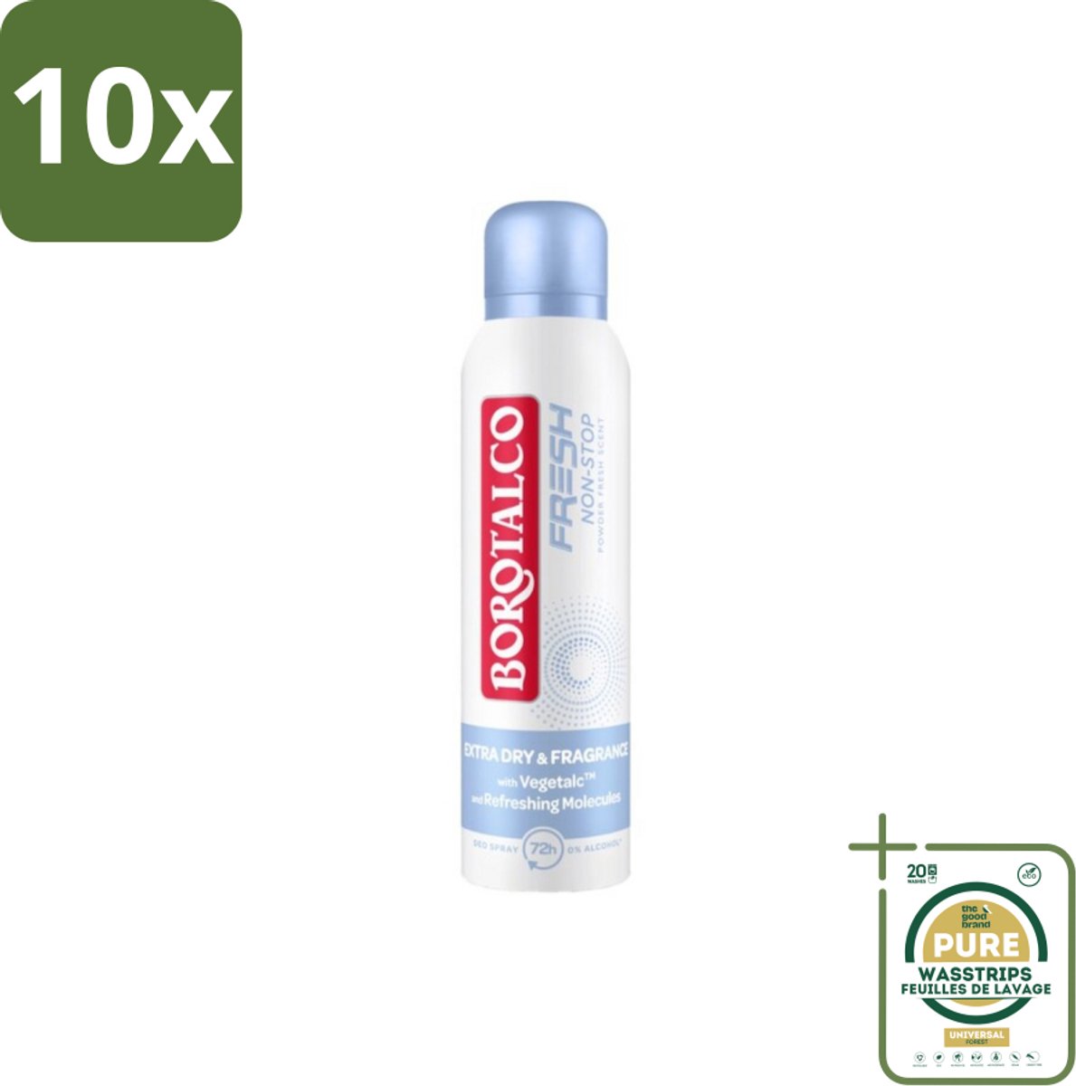 10 x Borotalco – Deodorant Spray – Fresh Non-Stop – 150 ml - Grootverpakking - Frisheid - Zweetbestendig - Menthol - Koel Gevoel - Deodorant Spray