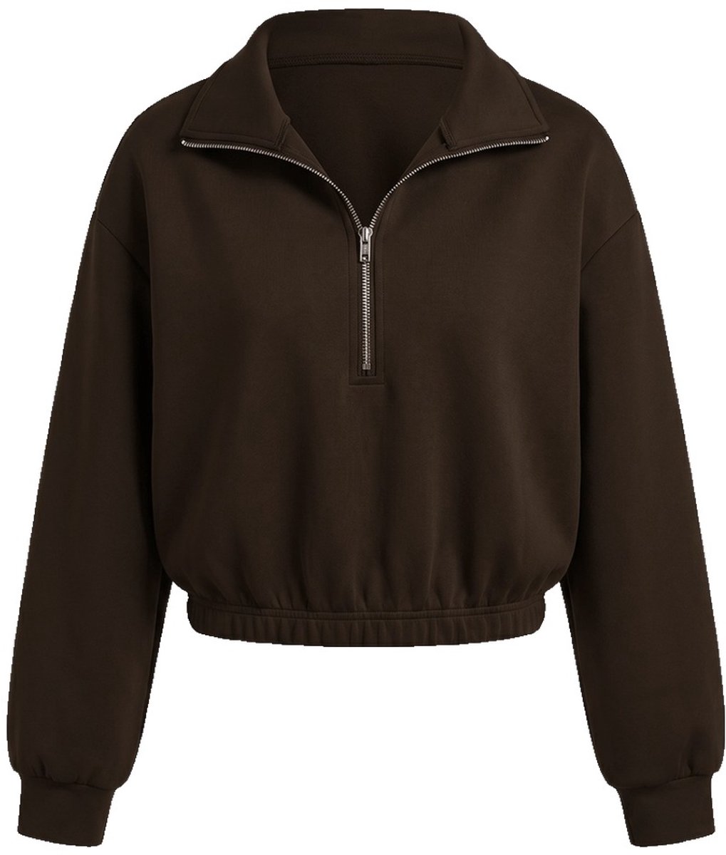 Currero Quarter Zip Meisjes Sweater Met Rits Jumper Quarterzip Hoodie Meisje Warme Trui Vest Lang Coltrui 9 Jaar Bruin