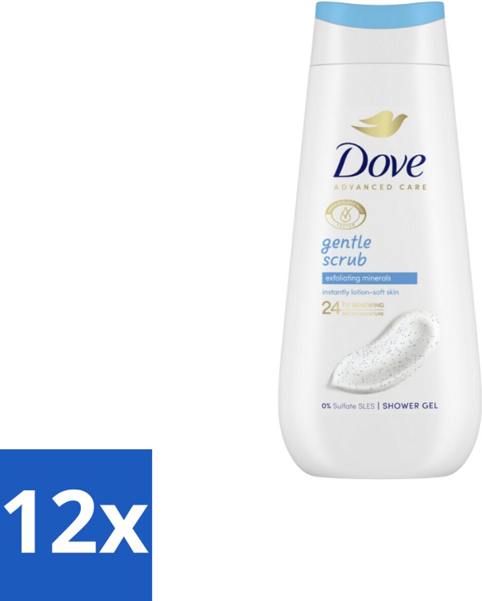 Dove – Douchegel – Advanced Care Gentle Scrub – 225 ml - Voordeelverpakking - 12 stuks