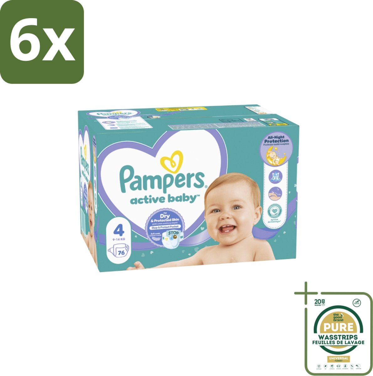 Pampers – Luiers – Baby Dry Maat 4 – 76 Luiers - Voordeelverpakking - 6 stuks - Droge luier - Luier voor baby
