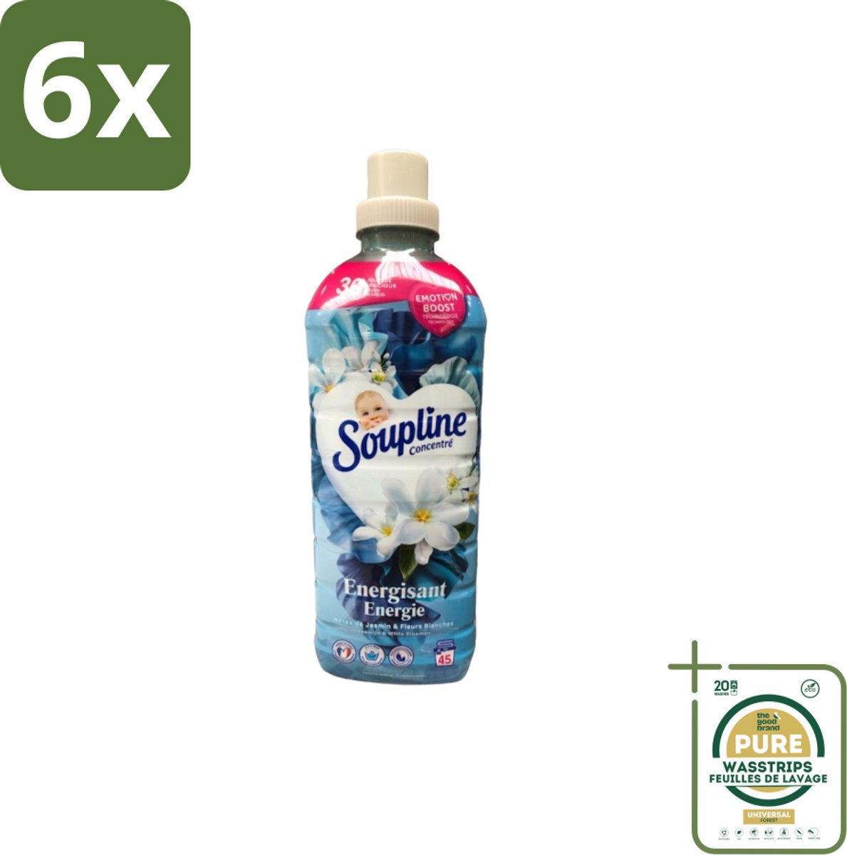 Soupline – Wasverzachter – Energie Jasmijn & Witte Bloemen – 950 ml - Voordeelverpakking - 6 stuks - Witte bloemen - Frisse geur