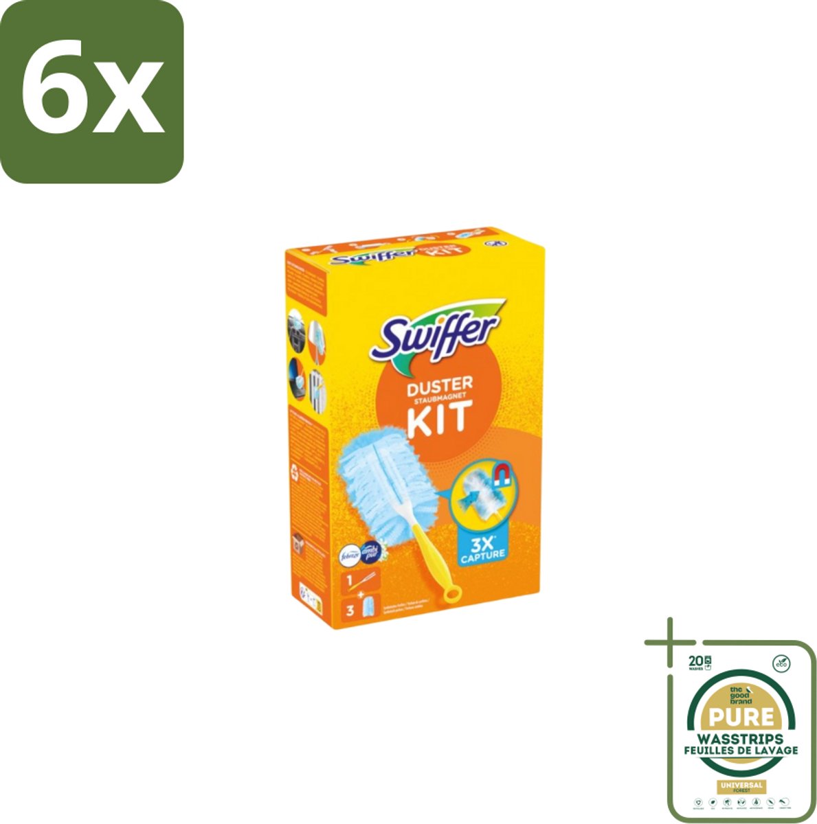Swiffer – Starterkit + 3 Navullingen – Met Febreze - Voordeelverpakking - 6 stuks - Stofdoek vervangen - Stof opvangen zonder opwaaien
